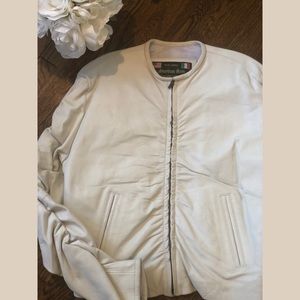 NWT | Vintage Genuine White Leather Bomber Jacket